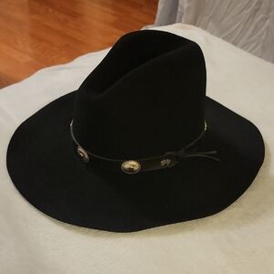 Black Wool Western Fedora Hat with Concho Band